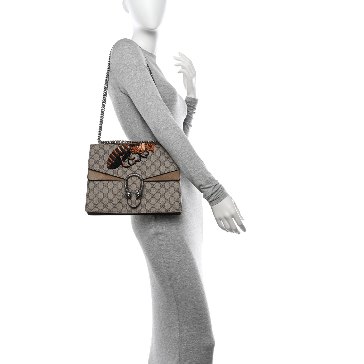Gucci GG Supreme Monogram Bee Embroidered Medium Dionysus Shoulder Bag Taupe 2 of 13
