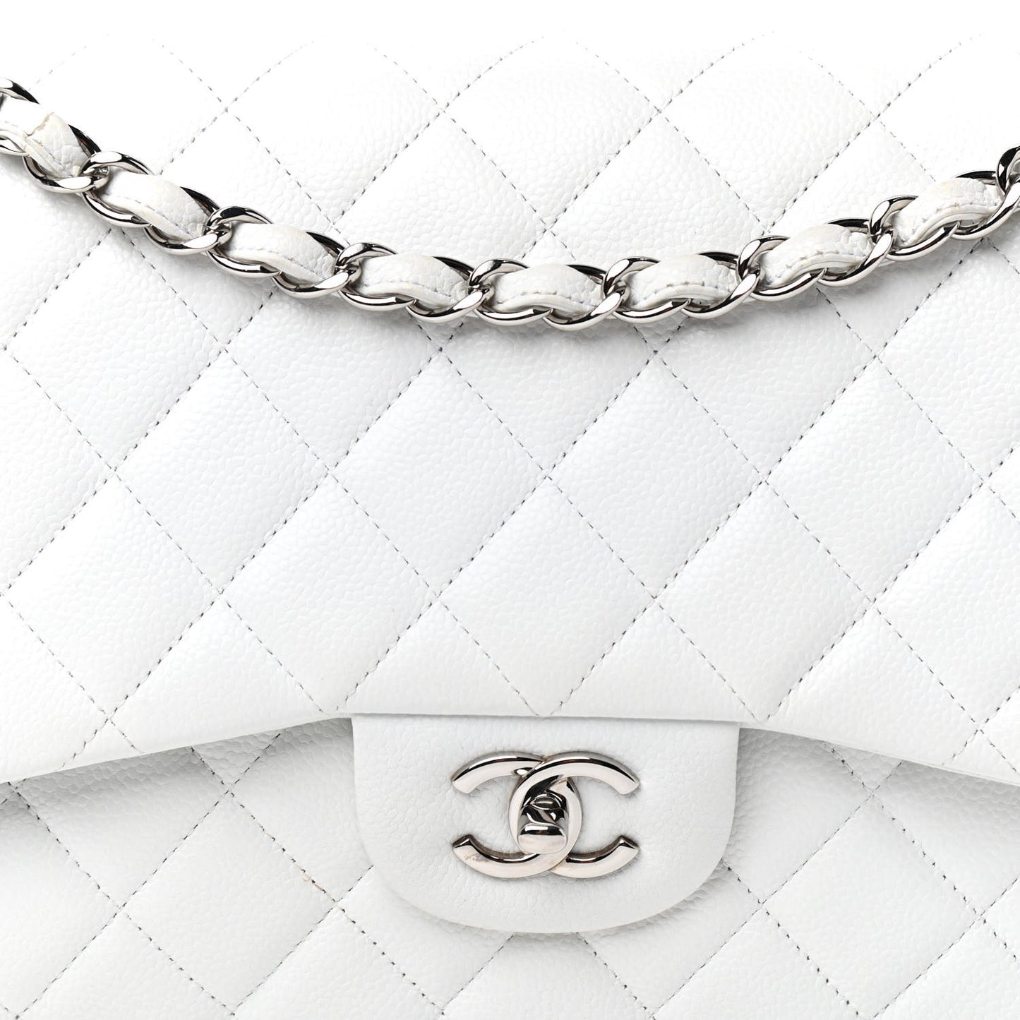 Caviar Quilted Jumbo Double Flap White