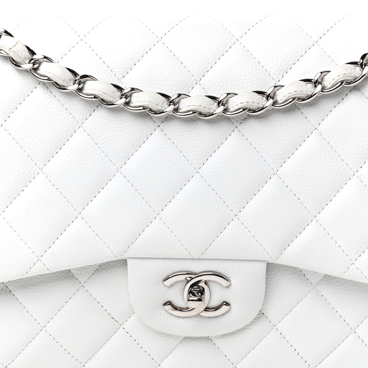 Chanel Caviar Quilted Jumbo Double Flap White 10 of 10