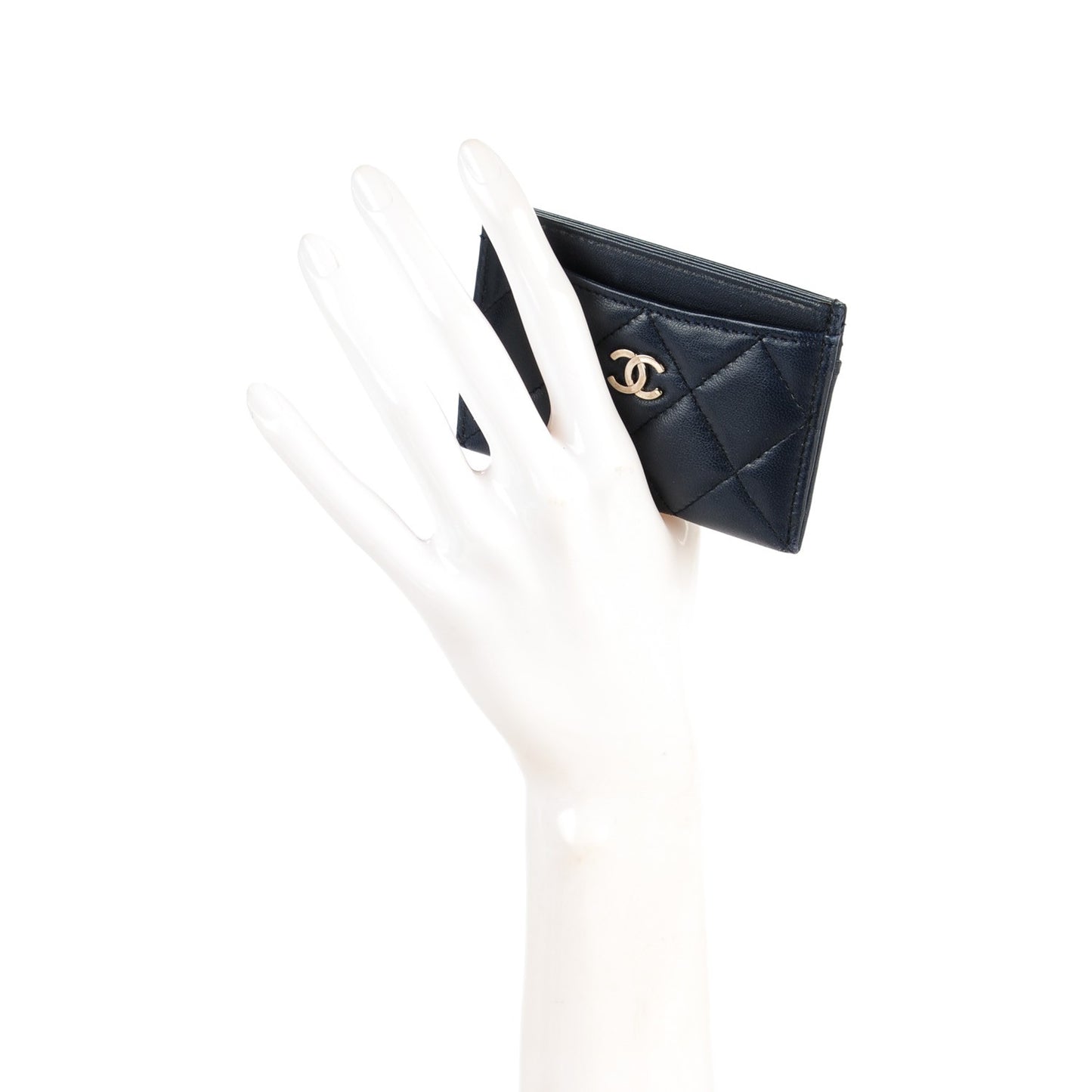 Lambskin Quilted Card Holder Navy Blue