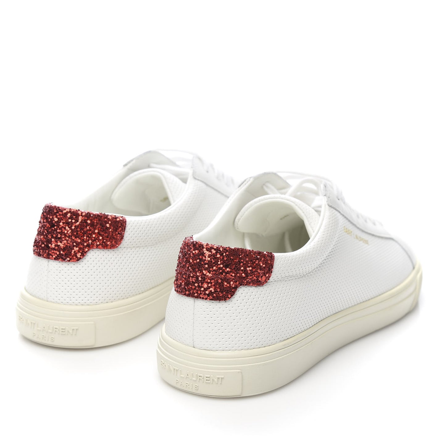Perforated Calfskin Glitter Andy Low Top Sneakers 37 White Red