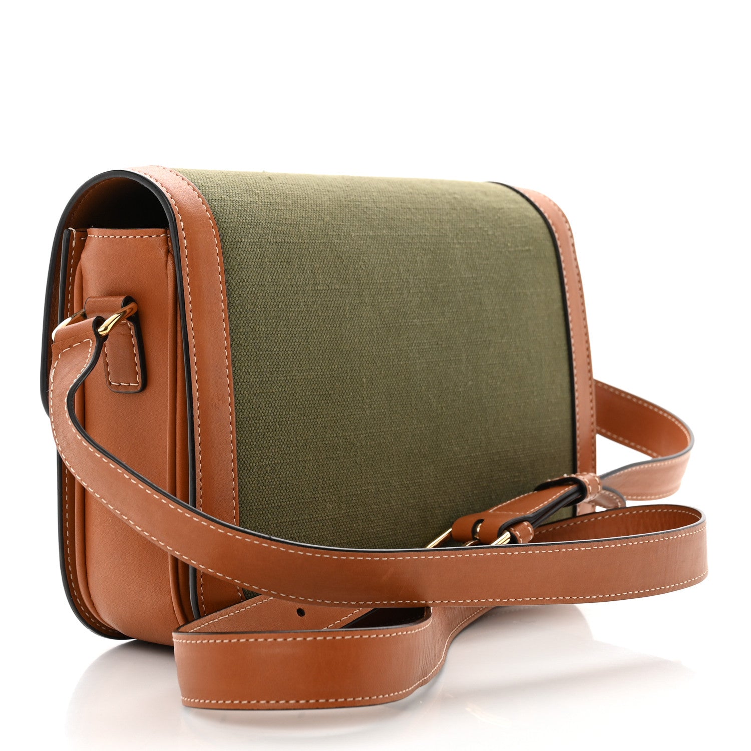 Celine Textile Natural Calfskin Medium Triomphe Bag Green 3 of 10