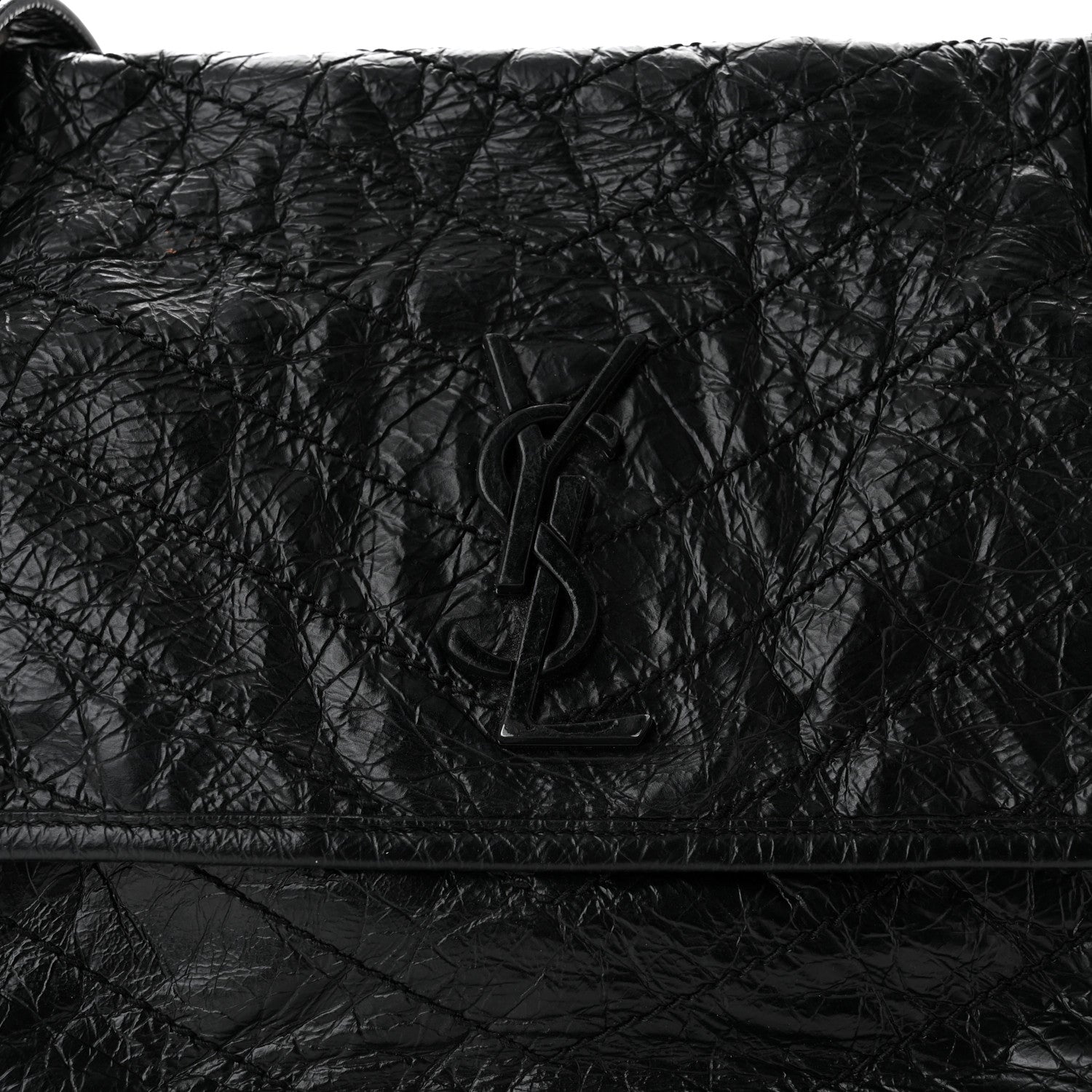 Saint Laurent Crinkled Calfskin Matelasse Monogram Medium Niki Chain Satchel Black 8 of 10