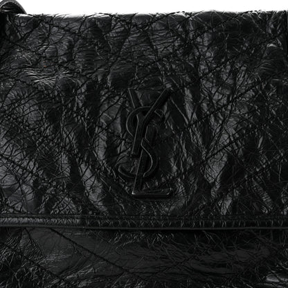 Saint Laurent Crinkled Calfskin Matelasse Monogram Medium Niki Chain Satchel Black 8 of 10