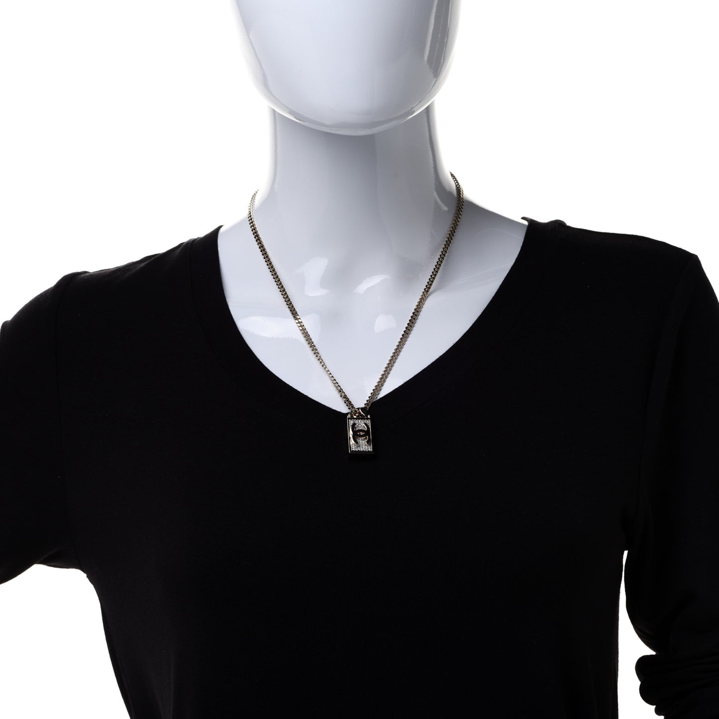 Crystal Dog Tag Chain Necklace Gold