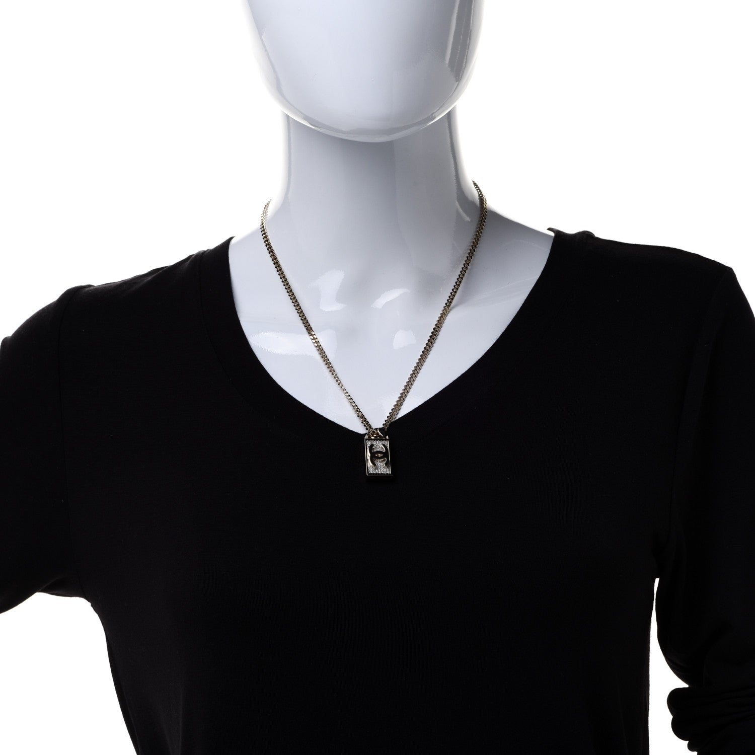 Chanel Crystal Dog Tag Chain Necklace Gold 2 of 6
