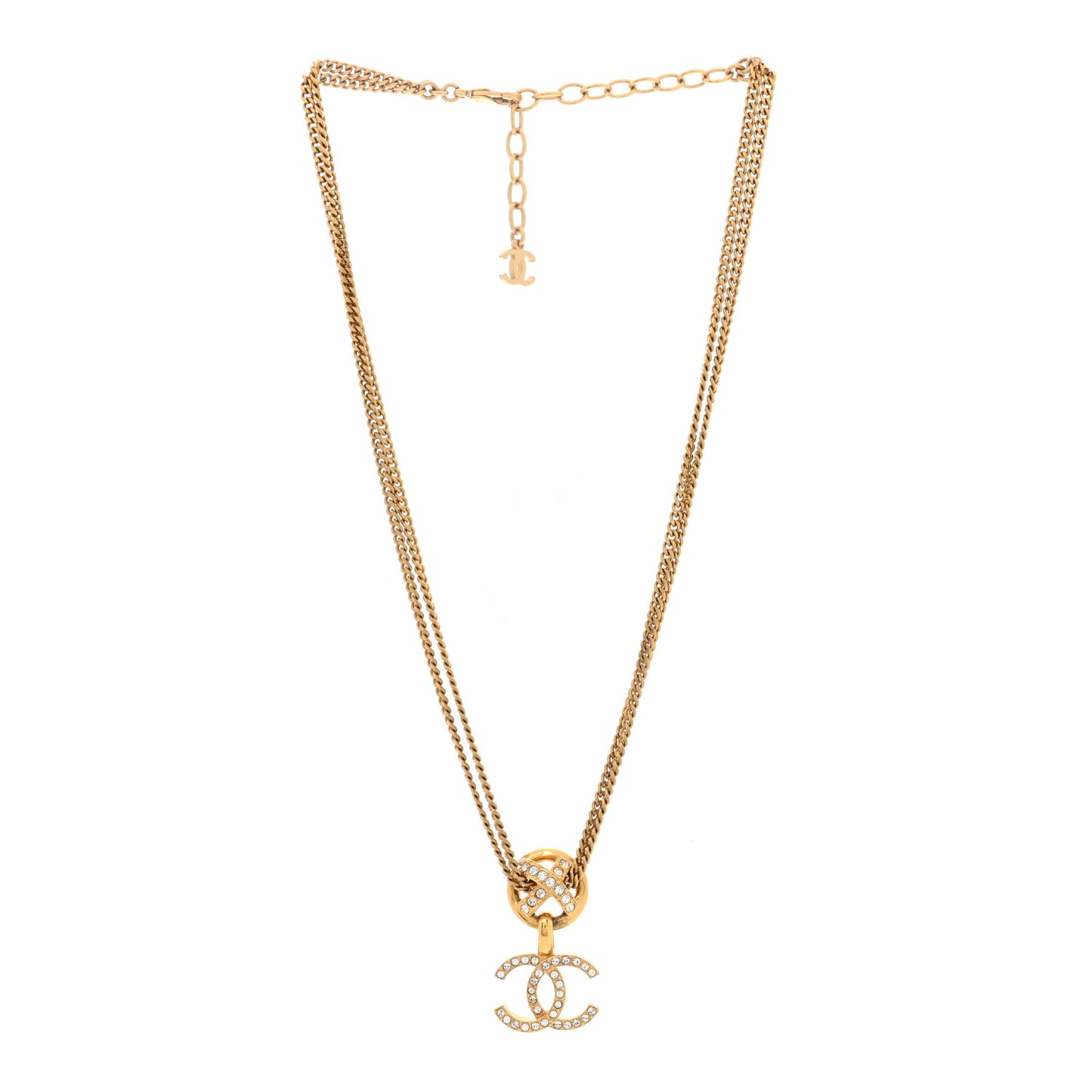 Crystal CC X Drop Multi Strand Necklace Gold