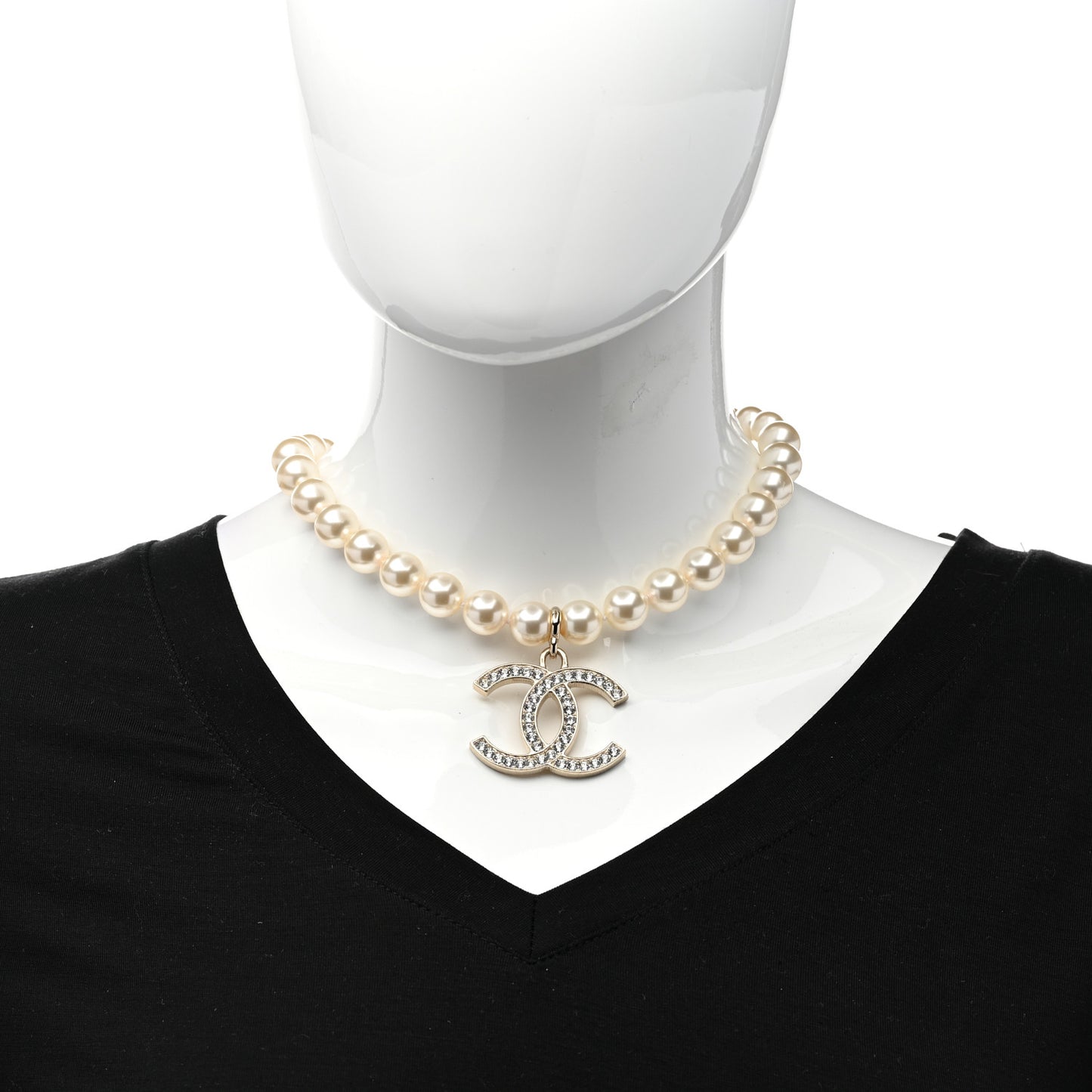 Pearl Crystal CC Airpods Necklace Gold