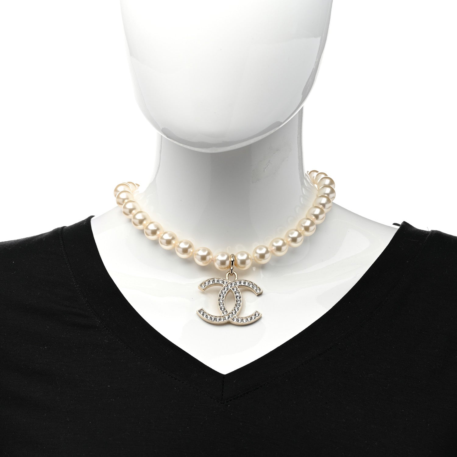 Chanel Pearl Crystal CC Airpods Necklace Gold 2 of 5