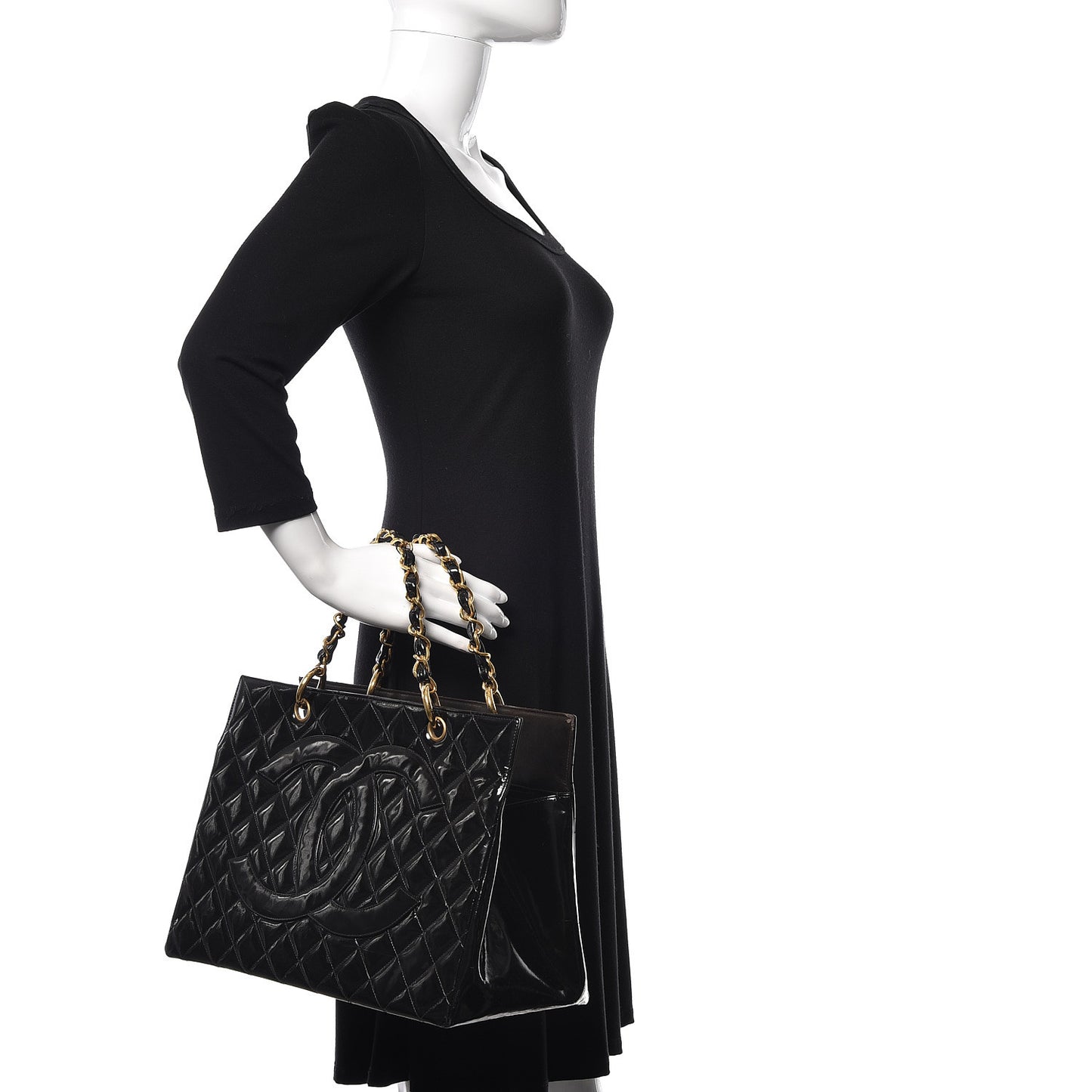 Patent Quilted Grand Shopping Tote GST Black