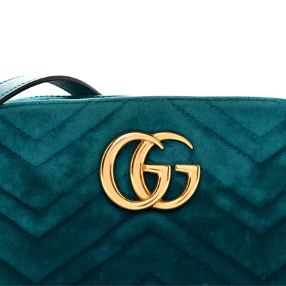 Gucci Velvet Matelasse Small GG Marmont Chain Shoulder Bag Pavone Cyan 8 of 14