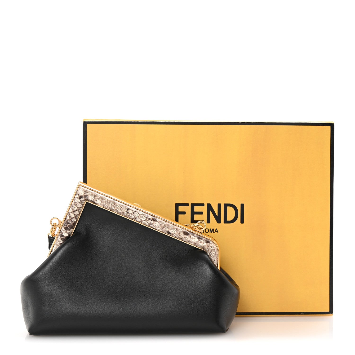 Fendi Shiny Nappa Snakeskin Small Fendi First Black 1707630