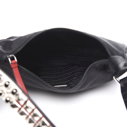 Prada Tessuto Nylon Studded New Vela Hobo Black Fuoco 5 of 9