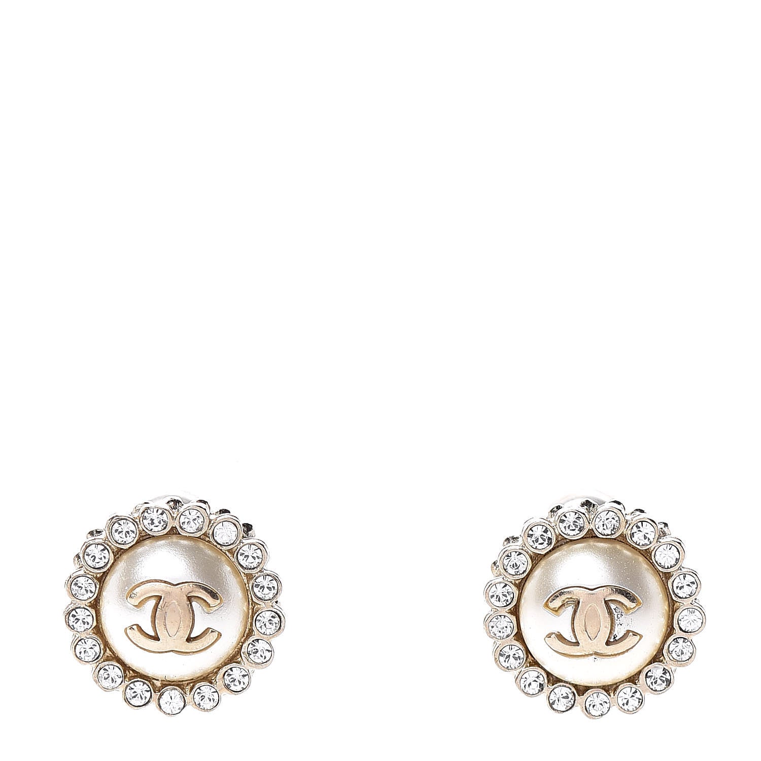 Chanel Pearl Crystal CC Earrings Gold 1 of 5