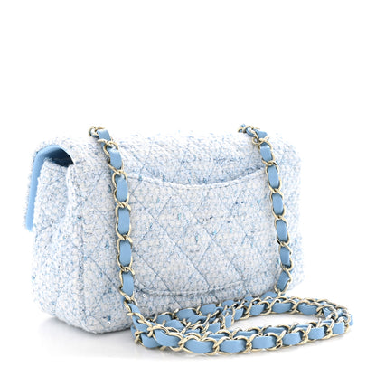 Chanel Tweed Quilted Mini Rectangular Flap Blue White Silver 3 of 11