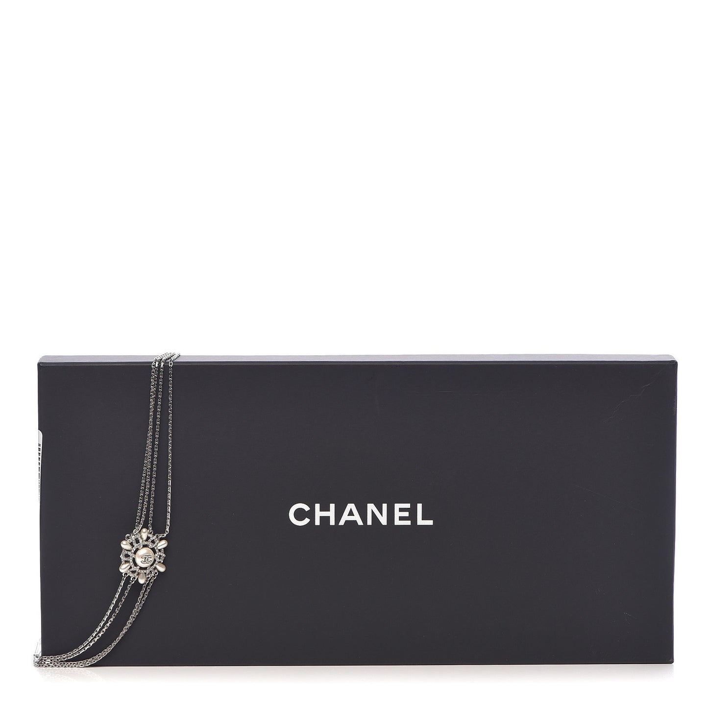 Pearl Chain CC Long Necklace Silver