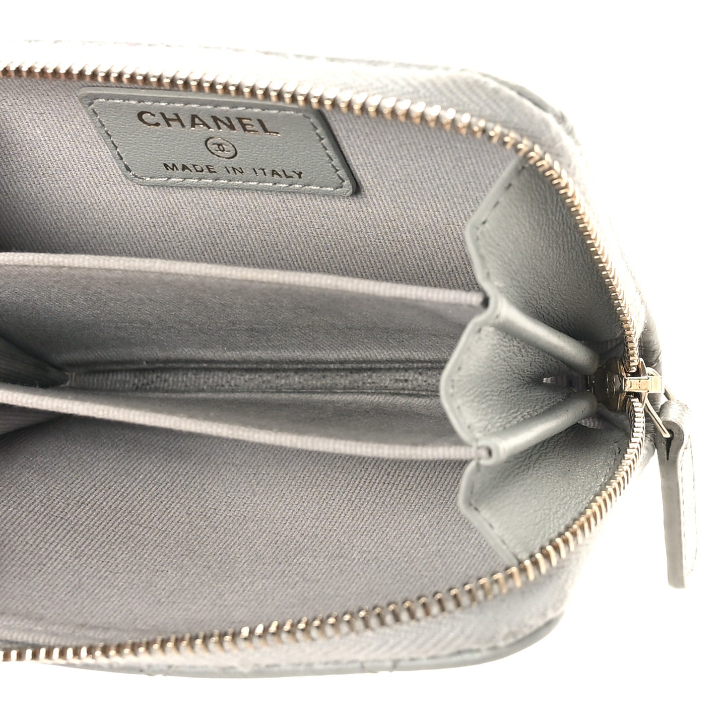 Lambskin Quilted Zip Around Coin Purse Wallet Grey