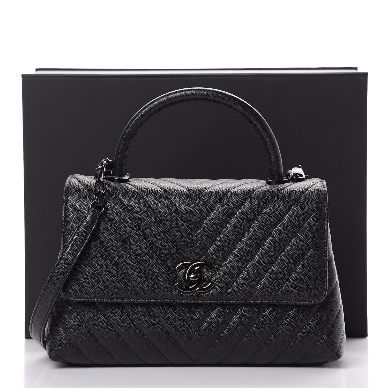 Chanel Caviar Chevron Quilted Small Coco Handle Flap So Black 11 of 11