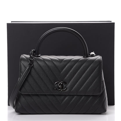 Chanel Caviar Chevron Quilted Small Coco Handle Flap So Black 11 of 11
