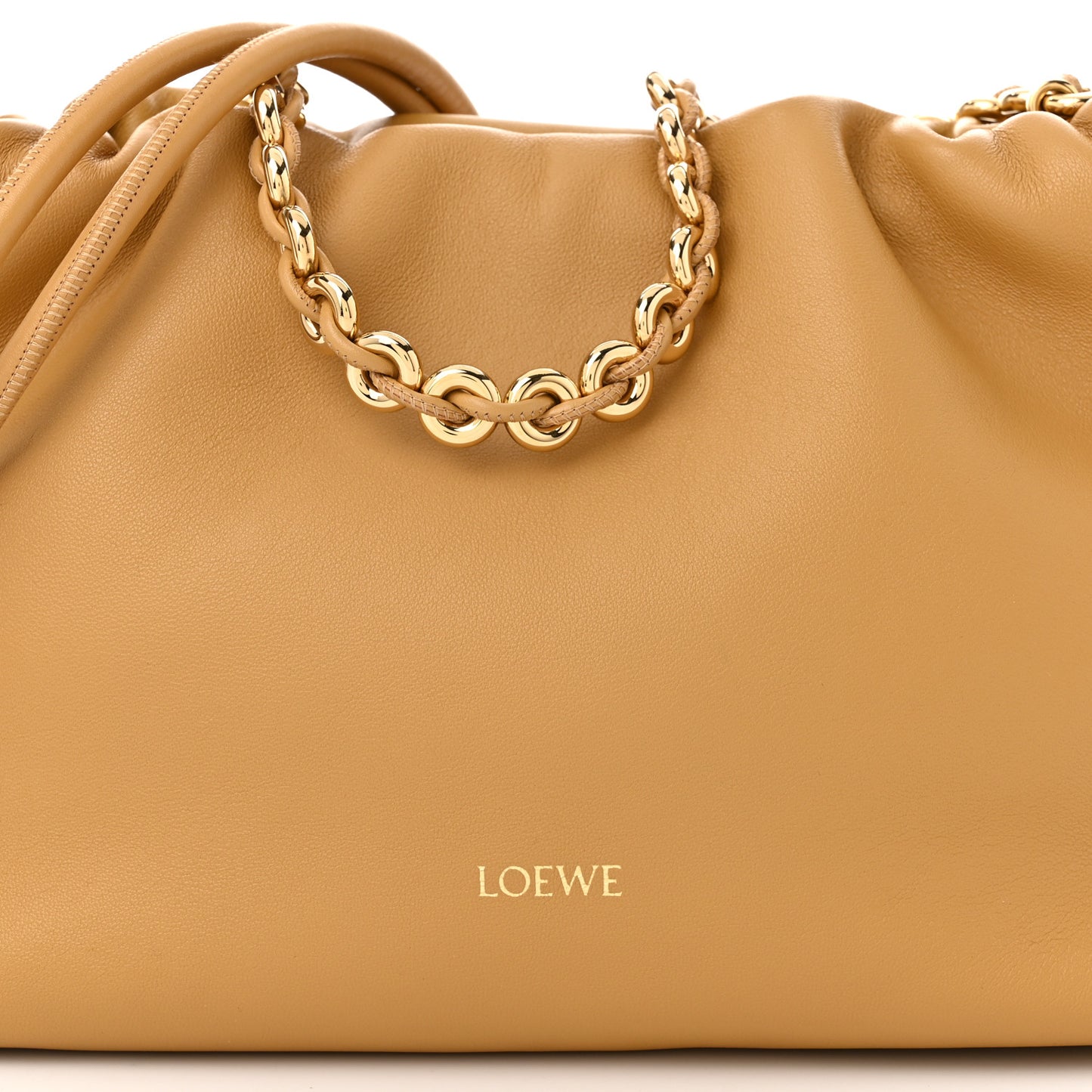 Mellow Nappa Medium Donut Chain Flamenco Knot Clutch Beige