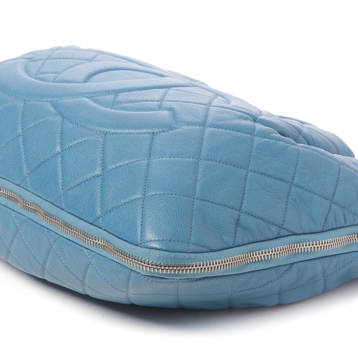 Chanel Caviar Quilted Expandable Zip Shoulder Bag Blue 4 of 10