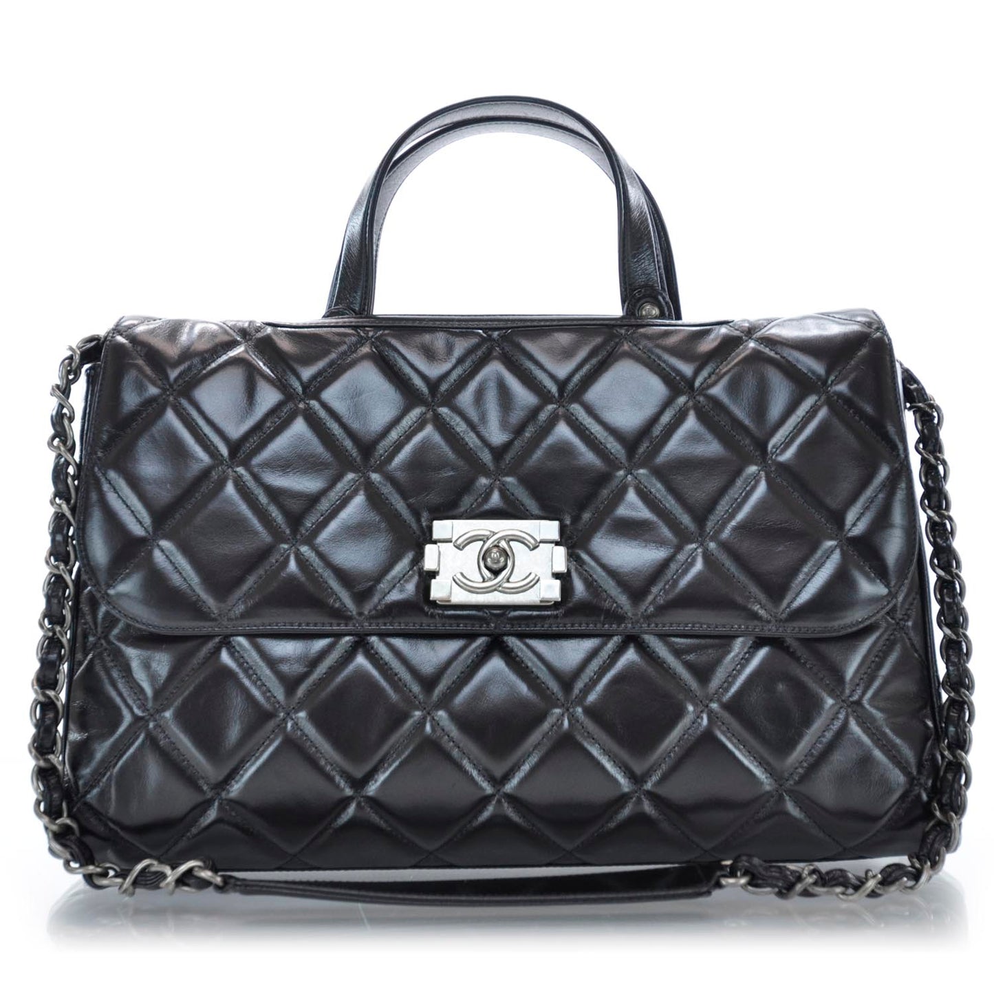 Calfskin Quilted Boy Bag Black