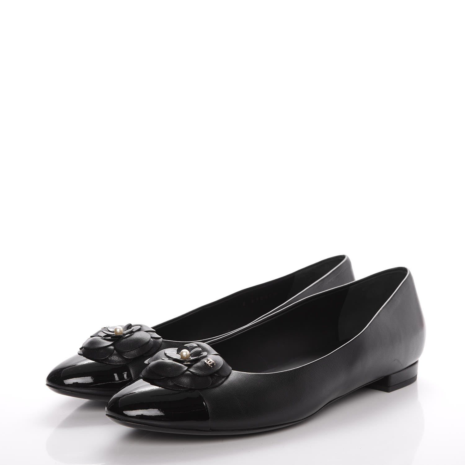 Chanel Lambskin Patent Cap Toe Camellia Ballerina Flats 42 Black 3 of 9