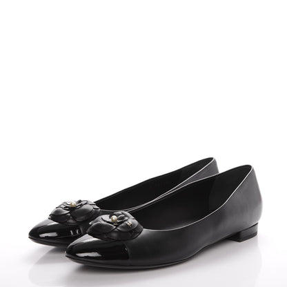 Chanel Lambskin Patent Cap Toe Camellia Ballerina Flats 42 Black 3 of 9