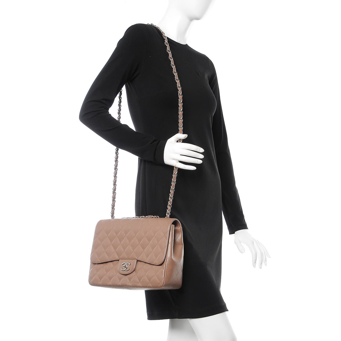 Caviar Quilted Jumbo Single Flap Dark Beige