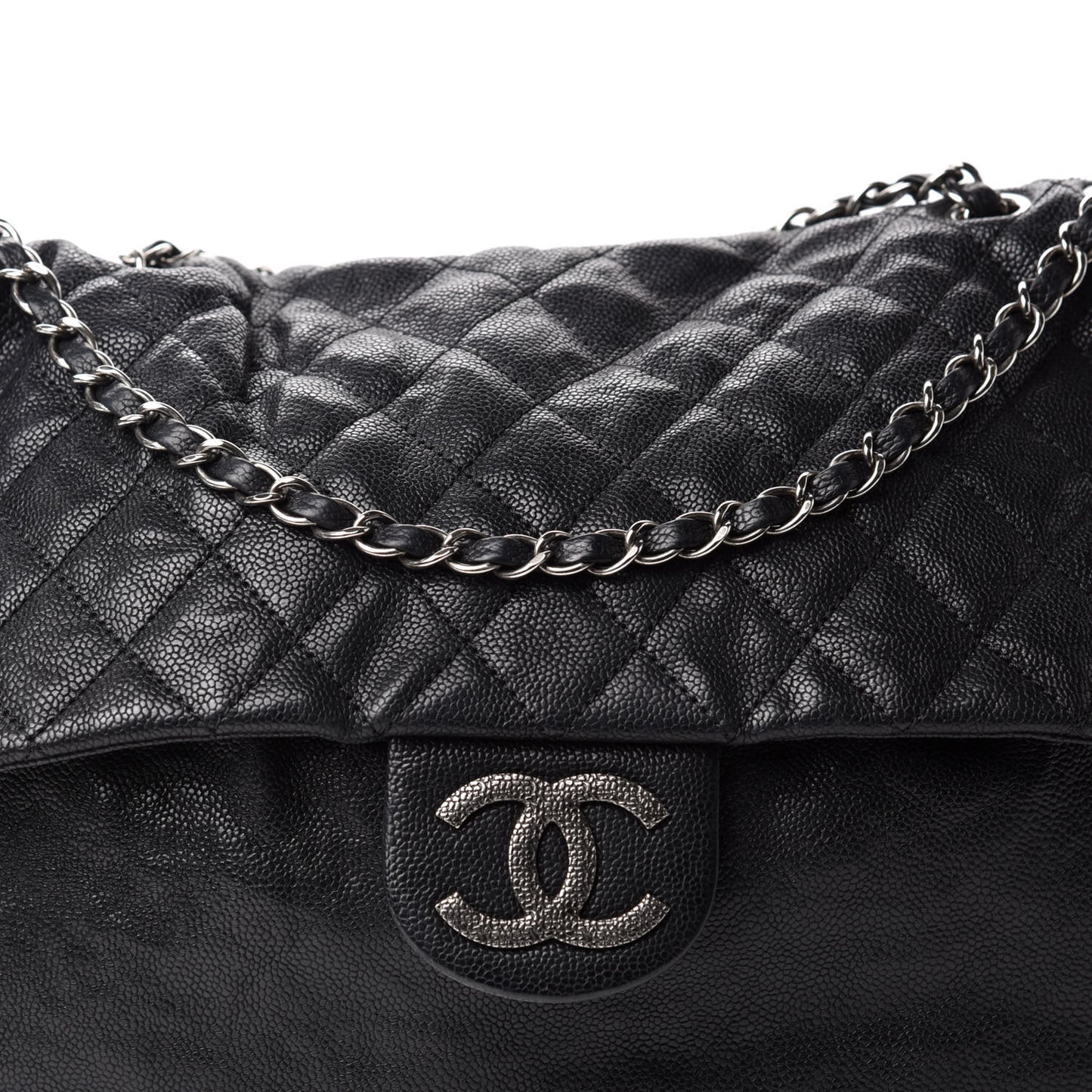 Crumpled Caviar Quilted Maxi Elastic Flap Black