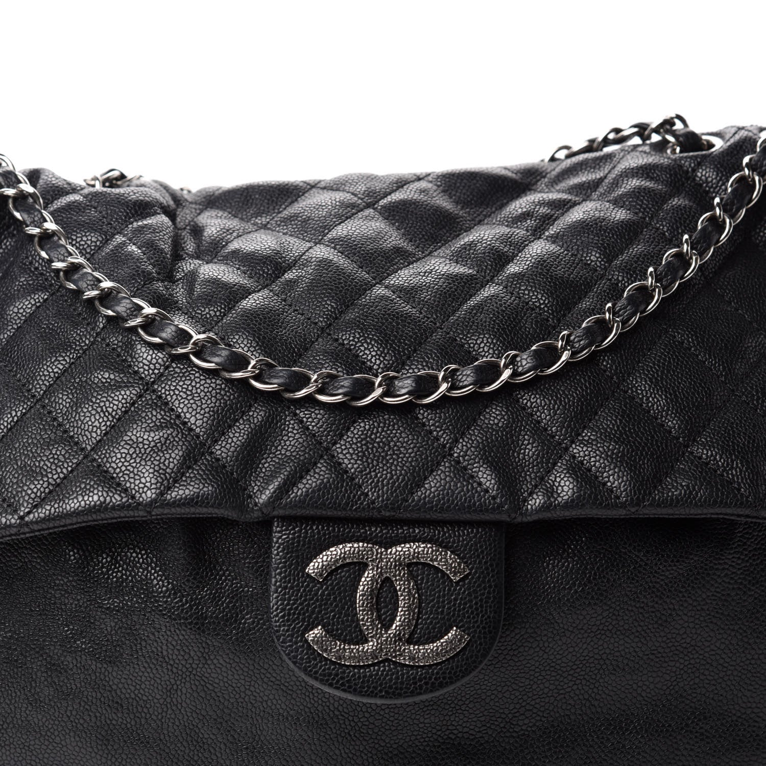 Chanel Crumpled Caviar Quilted Maxi Elastic Flap Black 10 of 10