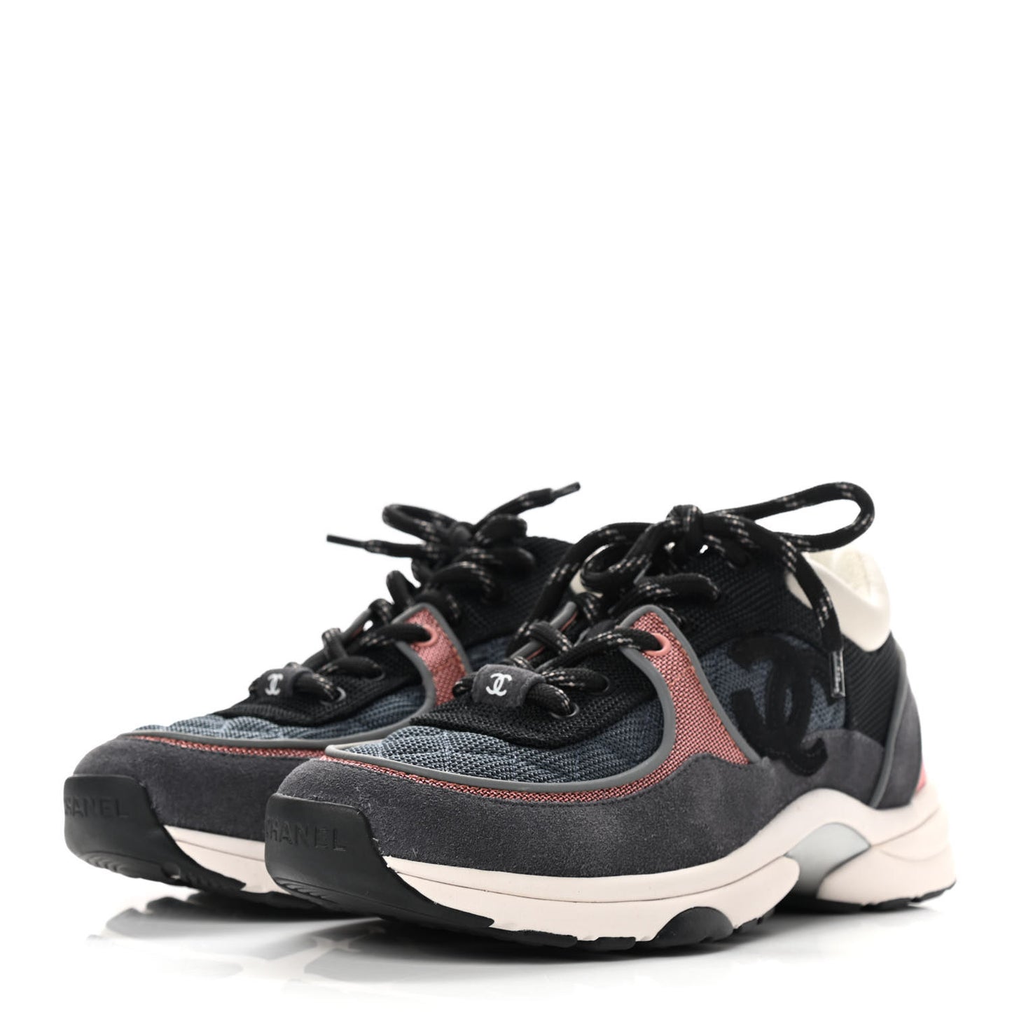 Nylon Calfskin Suede Womens CC Sneakers 37.5 Grey Pink