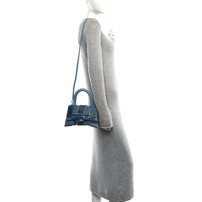 Balenciaga Denim Patchwork Small Hourglass Top Handle Bag Washed Blue 2 of 12