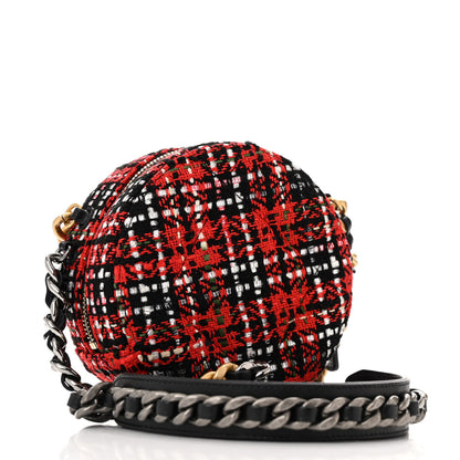 Chanel Tweed Quilted Chanel 19 Round Clutch With Chain  Red Black White Green 3 of 11