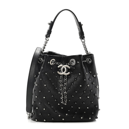 Chanel Lambskin Studded Chevron Quilted Small Stud Wars Drawstring Bag Black 1 of 10