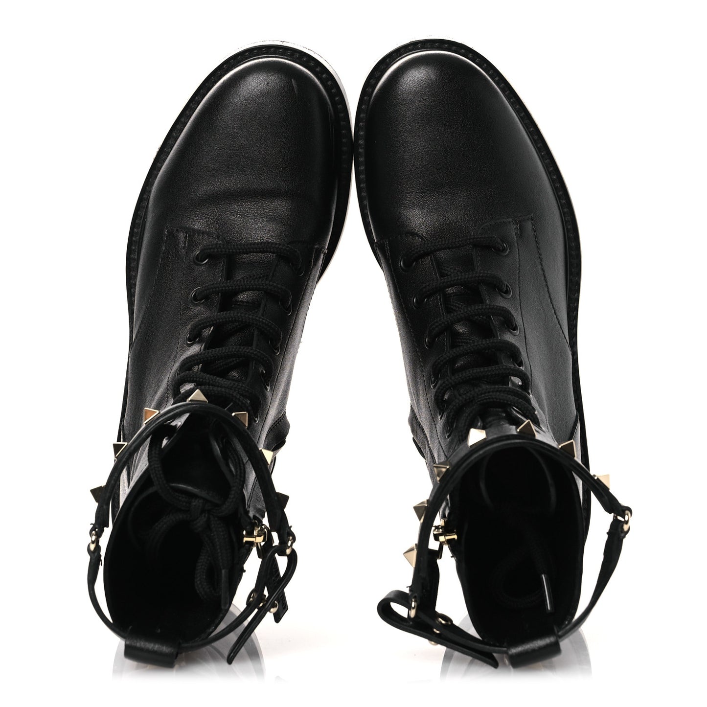 Calfskin Rockstud Combat Ankle Boots 37 Black