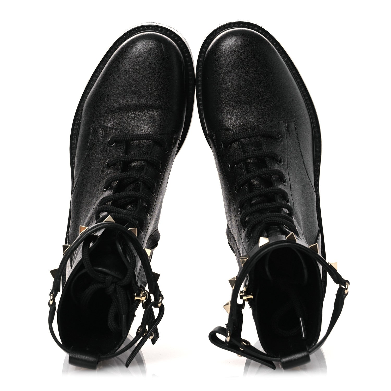 Valentino Garavani Calfskin Rockstud Combat Ankle Boots 37 Black 2 of 12