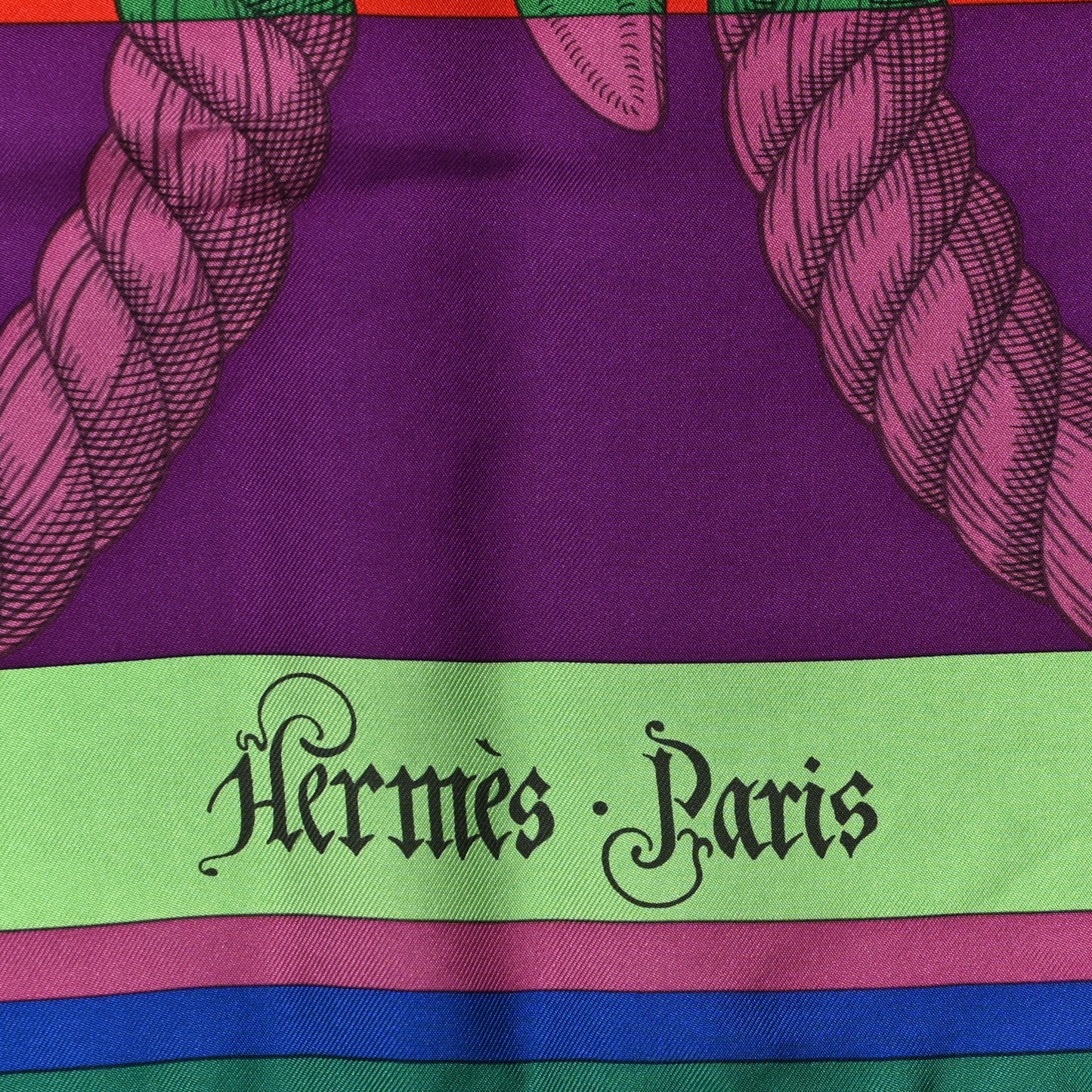 Silk Double Della Cavalleria Fine Scarf 90 Vert Jaune Vif Mauve Sylvestre