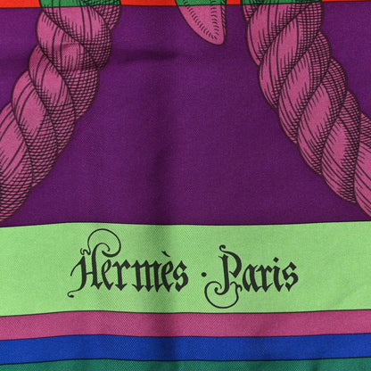 Hermes Silk Double Della Cavalleria Fine Scarf 90 Vert Jaune Vif Mauve Sylvestre 2 of 8