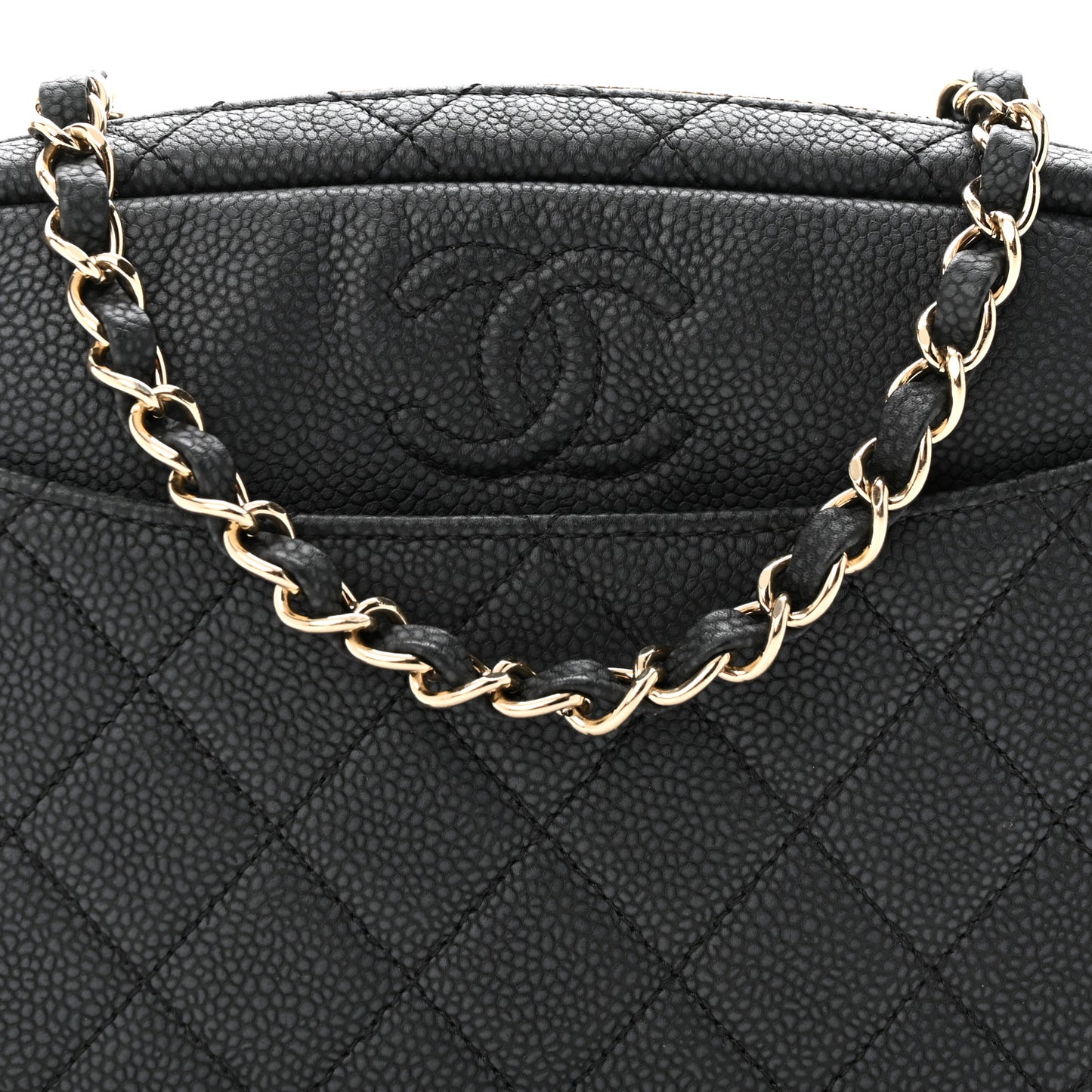 Iridescent Caviar Quilted Small Coco Tassel Camera Case Black