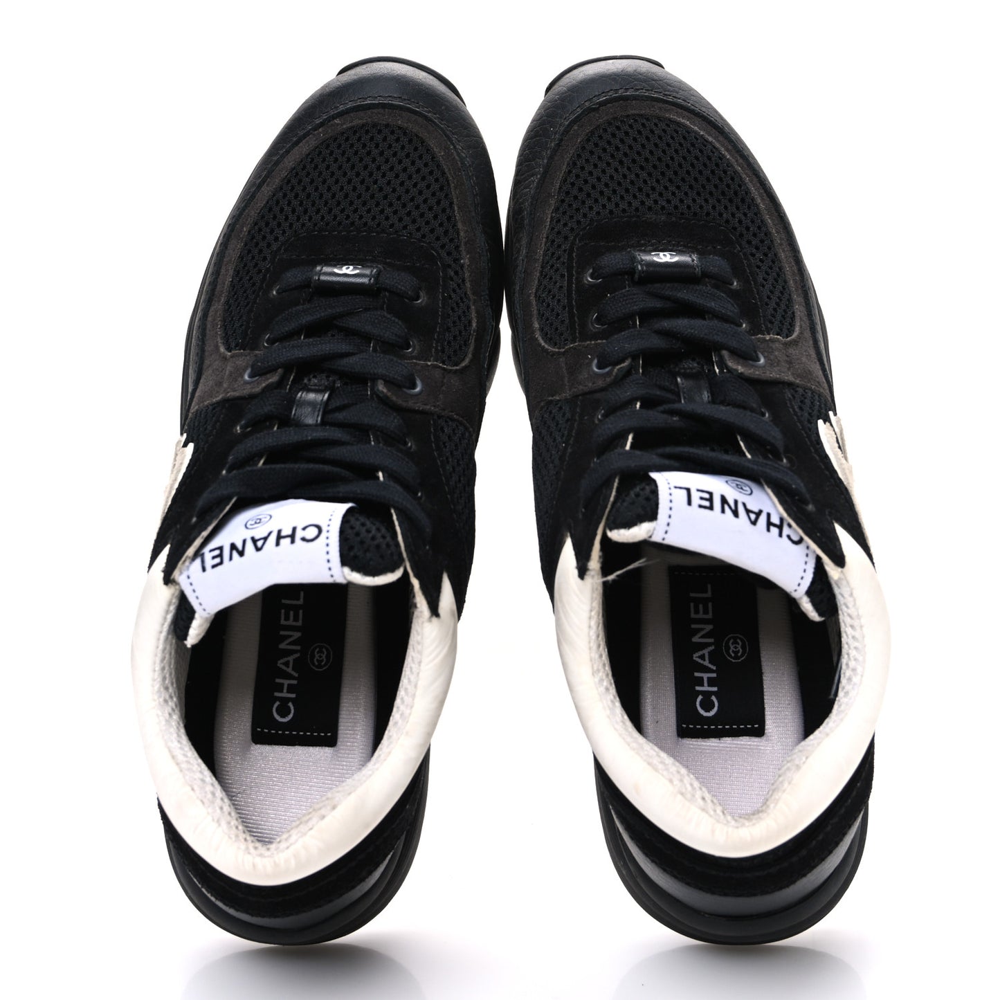 Mesh Suede Grained Calfskin Womens CC Sneakers 37.5 Black White