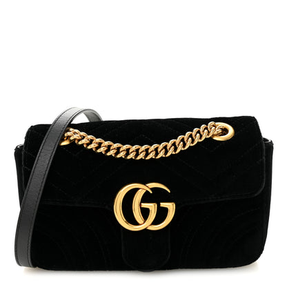 Gucci Velvet Matelasse Mini GG Marmont Shoulder Bag Black 1 of 10