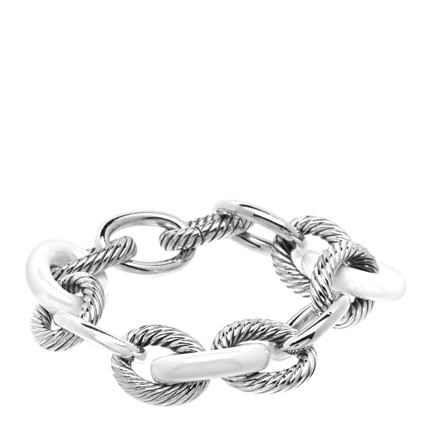 David Yurman Sterling Silver White Ceramic 17mm Extra Large Oval Link Bracelet 1 of 3