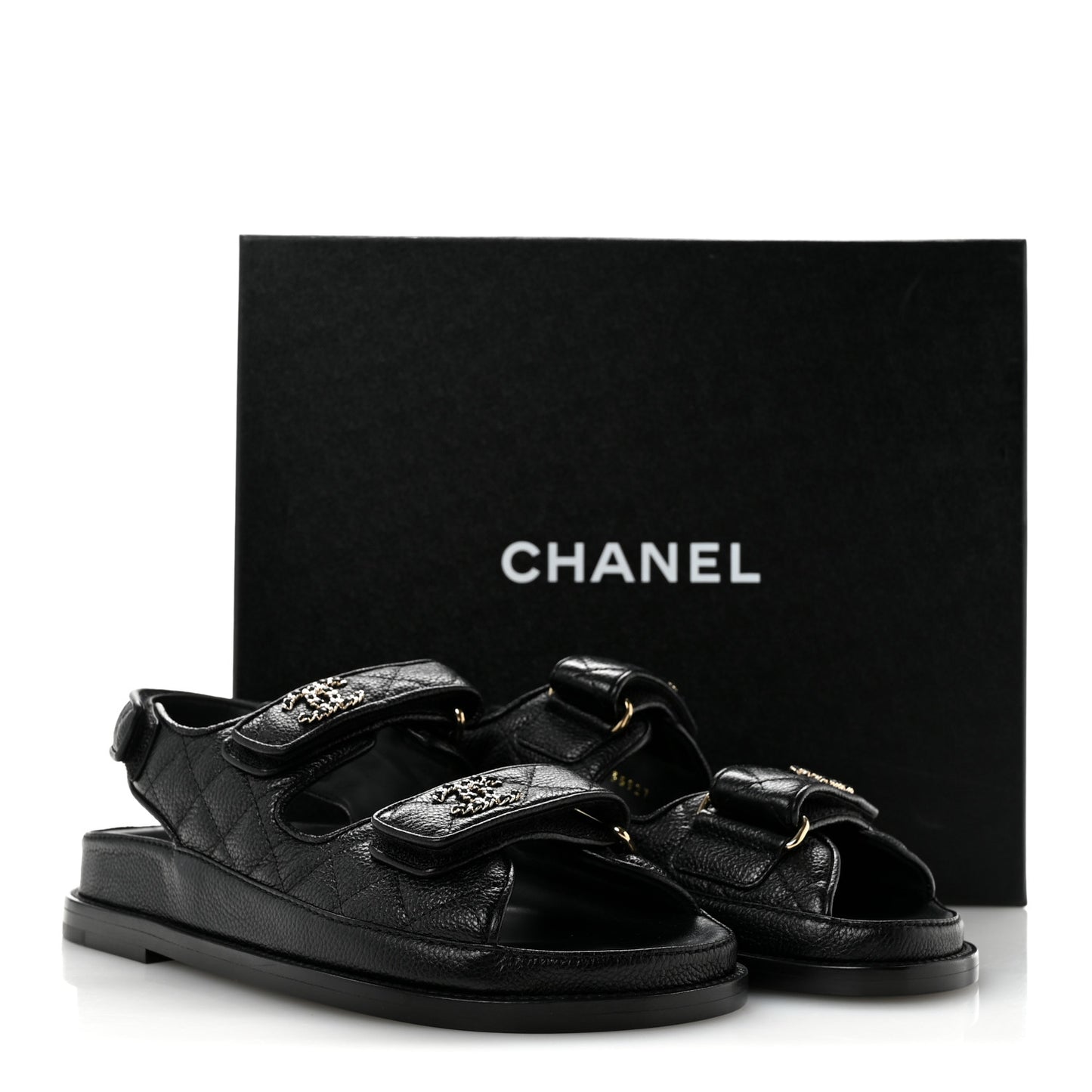 Grained Calfskin Velcro Dad Sandals 36 Black