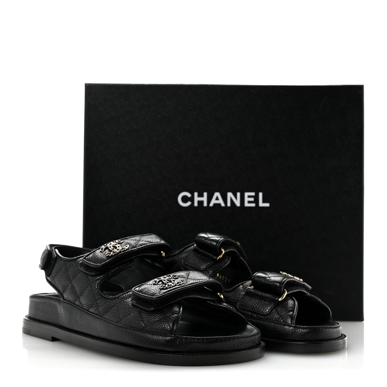 Chanel Grained Calfskin Velcro Dad Sandals 36 Black 11 of 11