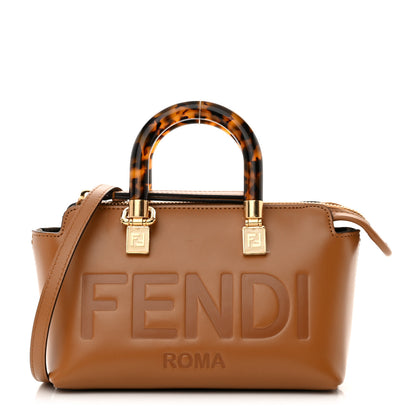 Fendi Vitello King Plexiglass Logo Embossed Mini By The Way Top Handle Boston Bag Caramello 1 of 11