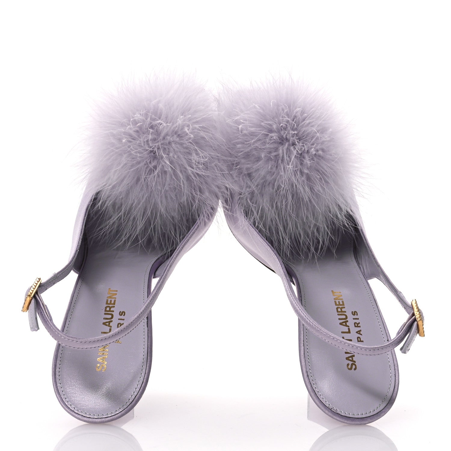 Saint Laurent Crepe Satin Mae Feathered Sandals Slight 37.5 Poly Grey 2 of 9