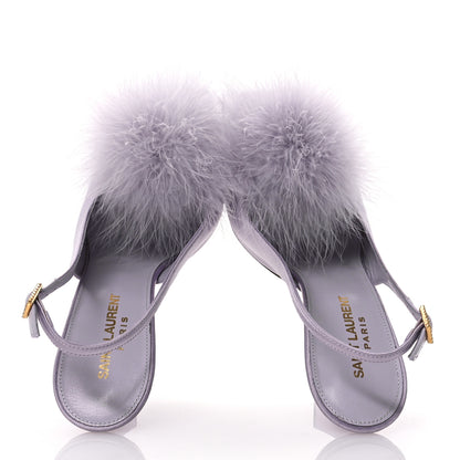 Saint Laurent Crepe Satin Mae Feathered Sandals Slight 37.5 Poly Grey 2 of 9