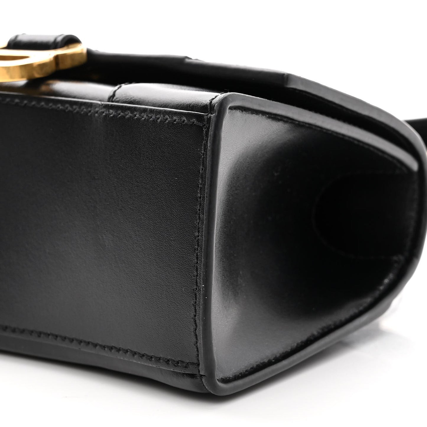 Shiny Box Calfskin Hourglass Top Handle Bag XS Black