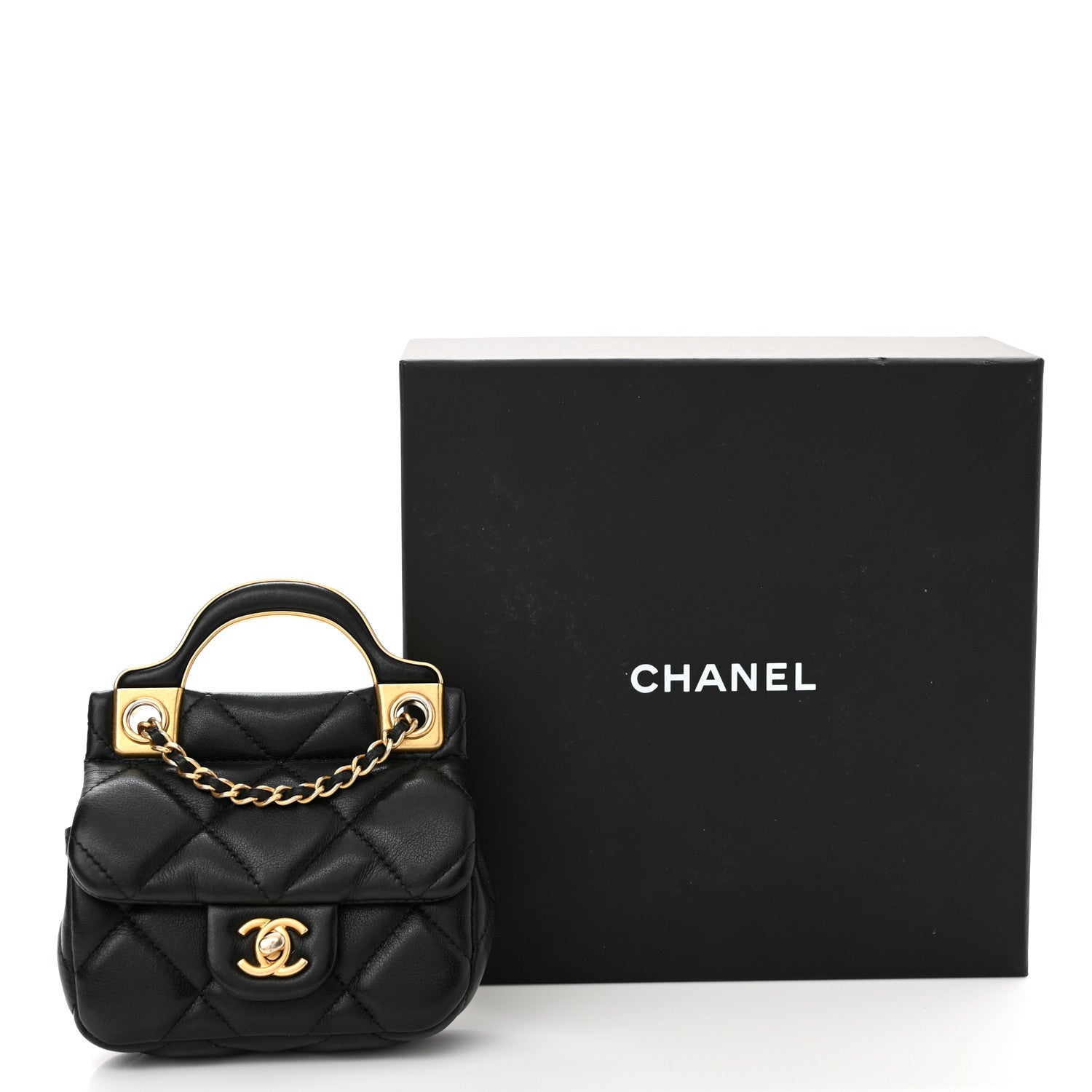 Chanel Calfskin Quilted Lady Handle Flap Card Holder With Chain Black 12 of 12